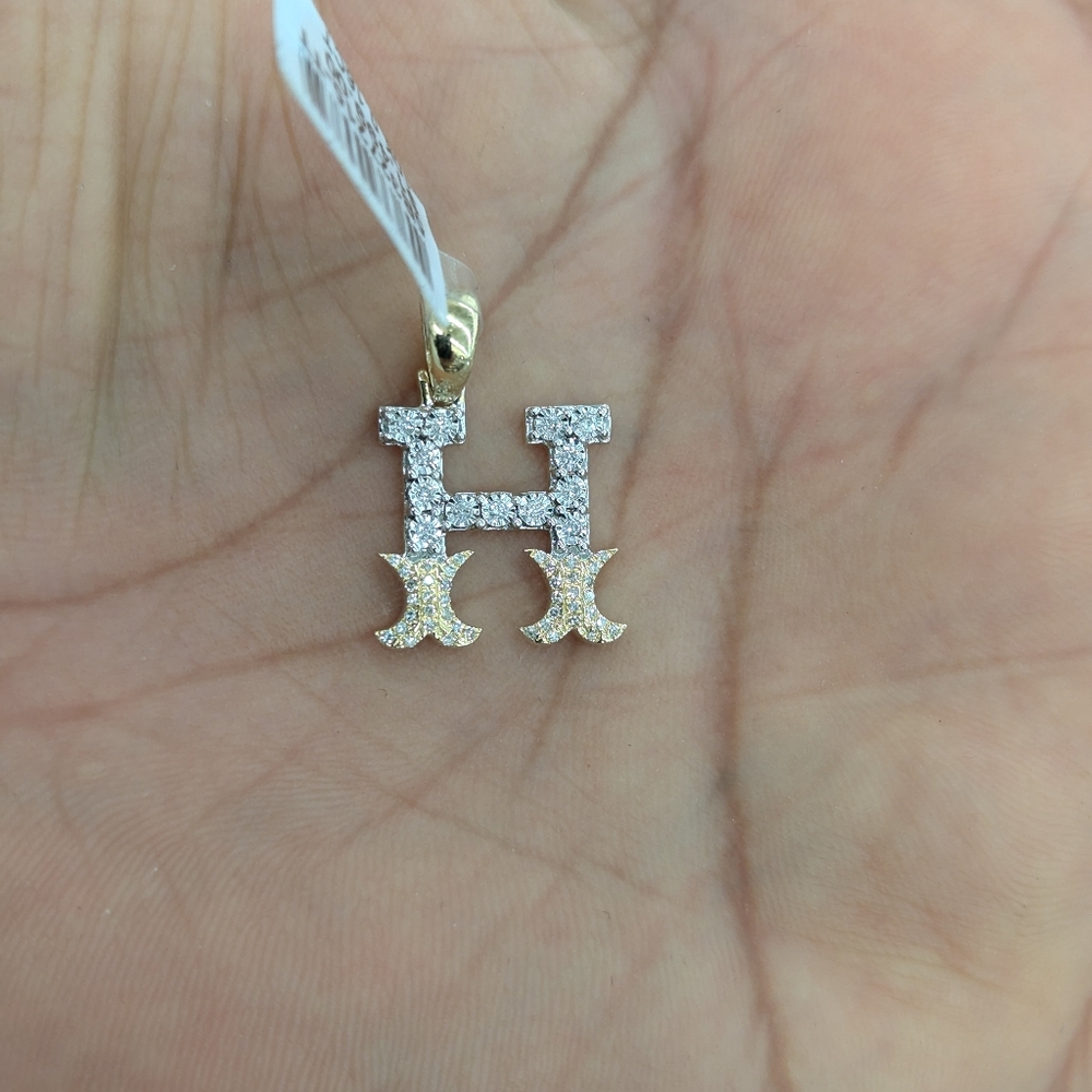 Real Diamond 10kt Yellow Gold Two-Tone Fanuc Style Initial H Pendant